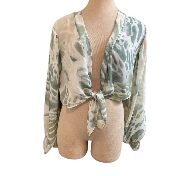 Saints & Hearts Green White Tie Front Top Shrug Size Medium - Picture 1 of 8